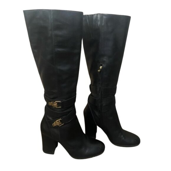 Sam Edelman Fairbanks EUC tall black leather boots with gold buckle details 7.5 - Picture 1 of 9